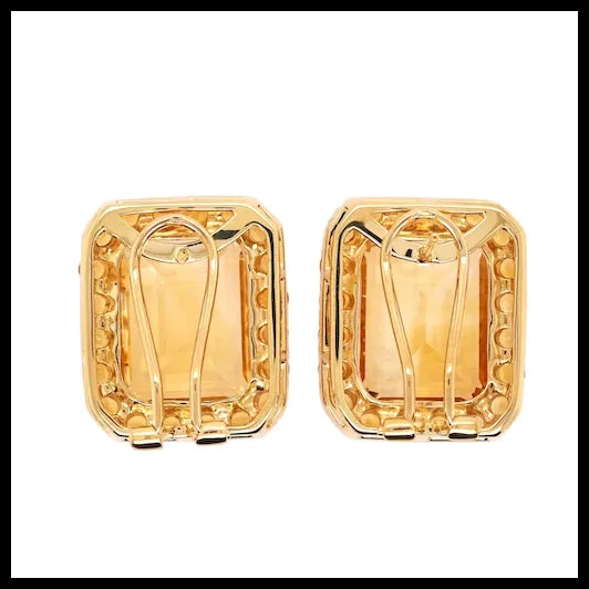18K Yellow Gold Earrings with Centre Citrines and Accent Round Citrines