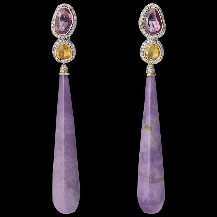 Phosphosiderites, Yellow and Pink Sapphires, White Diamonds, 18k Yellow Gold
