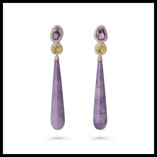 Phosphosiderites, Yellow and Pink Sapphires, White Diamonds, 18k Yellow Gold