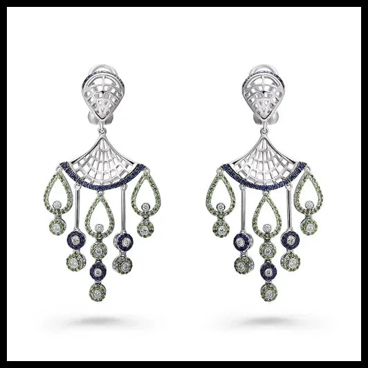 18K Gold Dancing Princess Earrings with Diamonds, Tsavorites and Sapphires