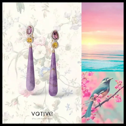 Phosphosiderites, Yellow and Pink Sapphires, White Diamonds, 18k Yellow Gold