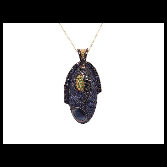 18k Gold Blue Tang Pendant with Diamonds, Sapphires and Tsavorites