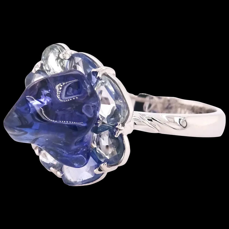 18K White Bonbon Blue Ring with Uncut Tanzanite and Uncut Blue Sapphires