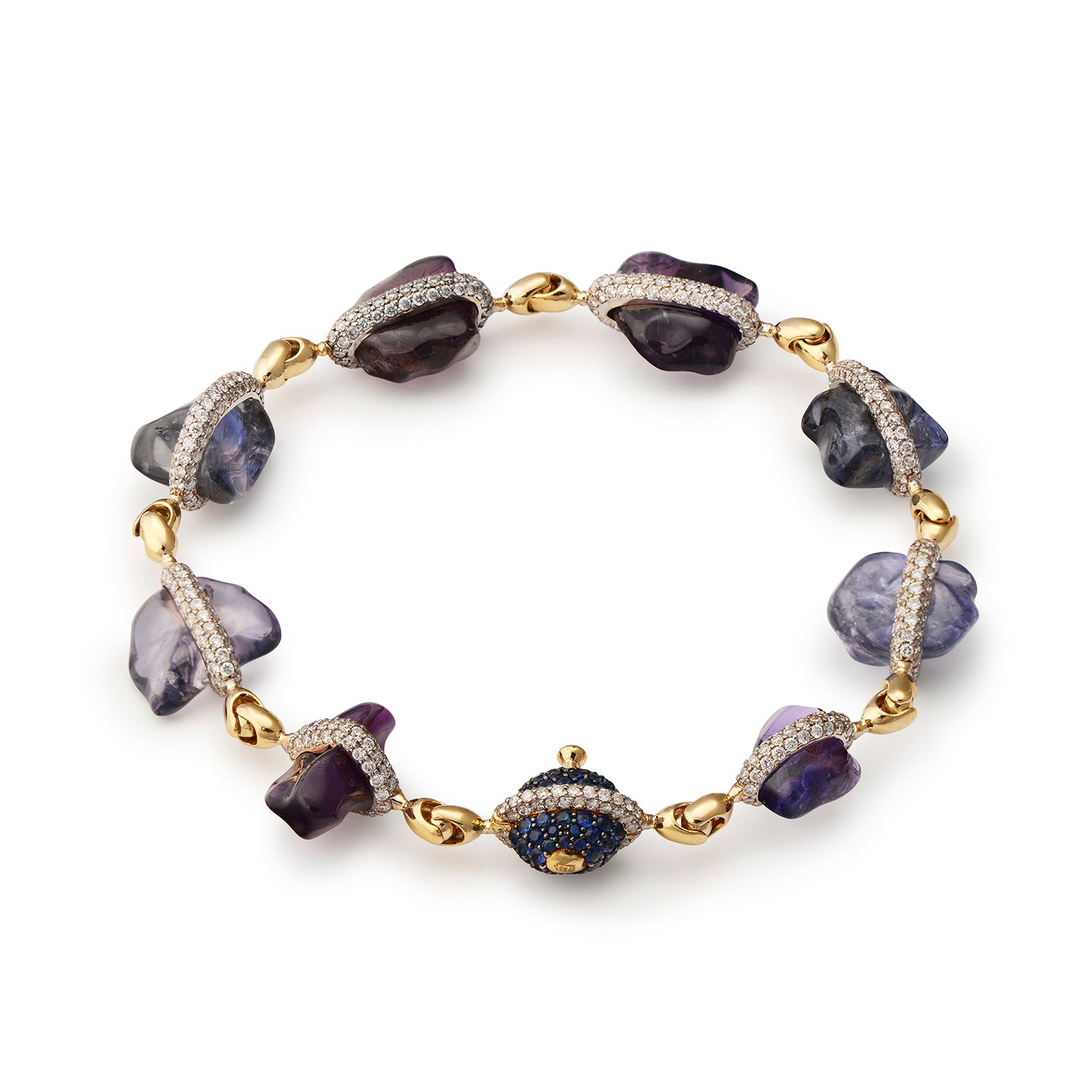 Blue Sapphire Bead & Diamond Bracelet — 18K Yellow Gold, One of a Kind