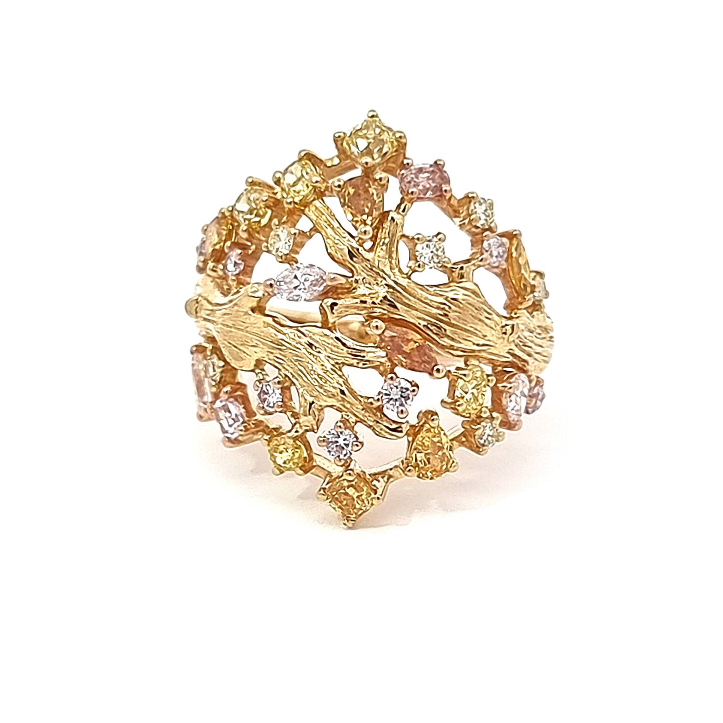 Unique Gold Ring With Fancy Shape and Fancy Colour Diamonds