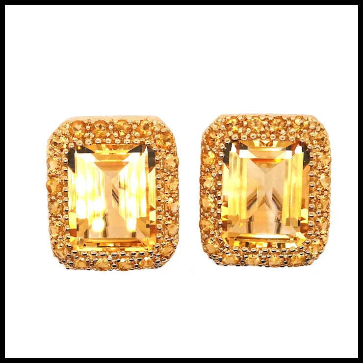 18K Yellow Gold Earrings with Centre Citrines and Accent Round Citrines