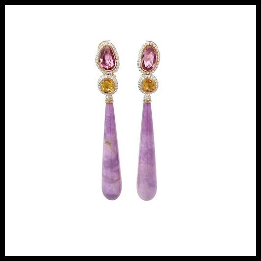 Phosphosiderites, Yellow and Pink Sapphires, White Diamonds, 18k Yellow Gold