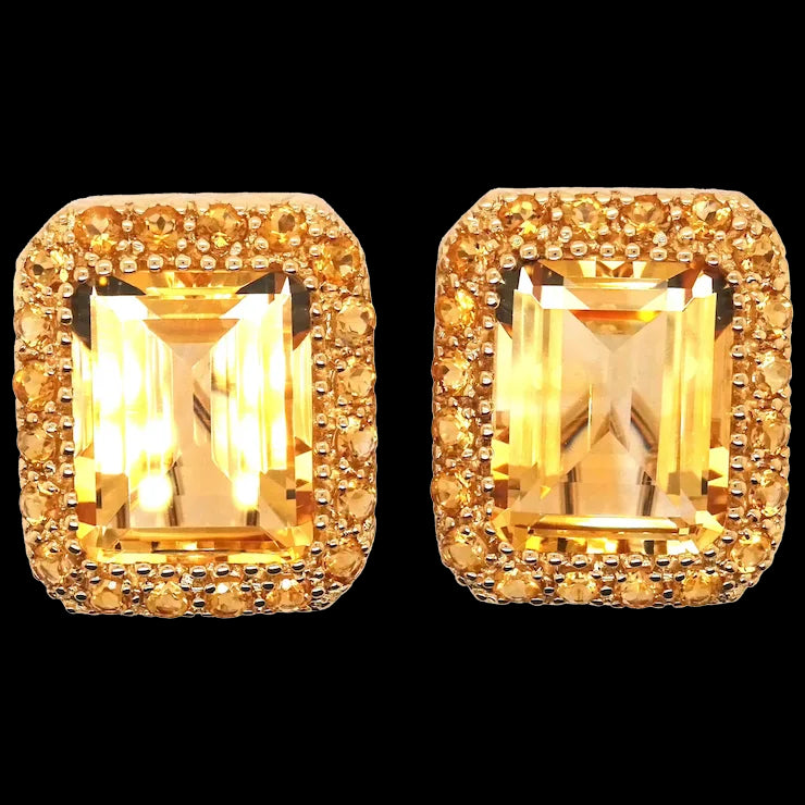 18K Yellow Gold Earrings with Centre Citrines and Accent Round Citrines