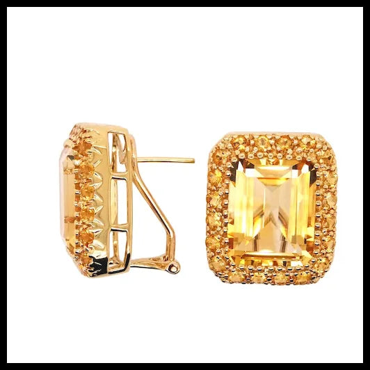 18K Yellow Gold Earrings with Centre Citrines and Accent Round Citrines