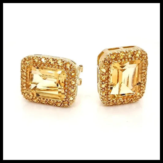18K Yellow Gold Earrings with Centre Citrines and Accent Round Citrines