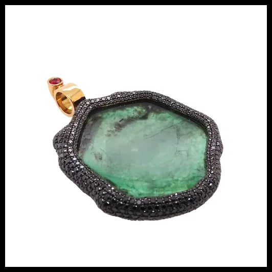 18K Gold Mirror-Mirror Pendant with Emeralds, Sapphires and Diamonds
