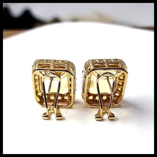 18K Yellow Gold Earrings with Centre Citrines and Accent Round Citrines