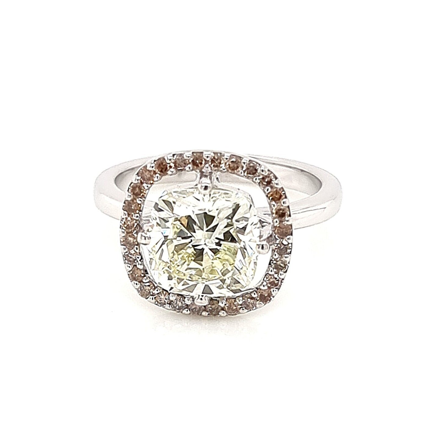 18K Gold Ring with Light Yellow Cushion Centre Diamond and Accent Brown Diamonds