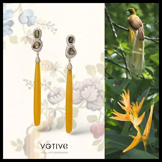 Yellow Jade Long Earrings in 18K Yellow Gold with Sapphires and Diamonds