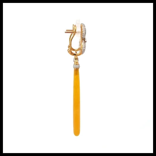 Yellow Jade Long Earrings in 18K Yellow Gold with Sapphires and Diamonds
