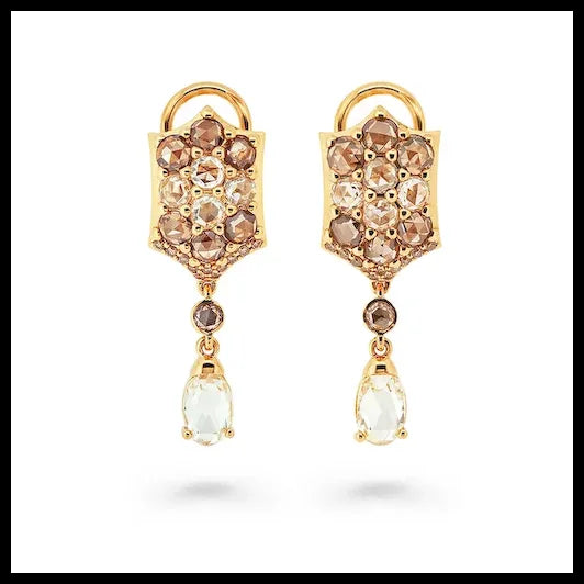 18K Gold A Touch of Alchemy Earrings with White and Brown Diamonds