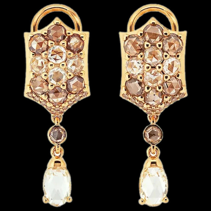 18K Gold A Touch of Alchemy Earrings with White and Brown Diamonds