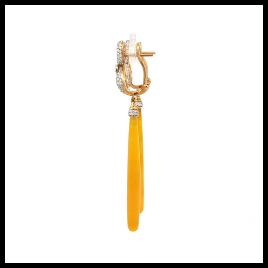 Yellow Jade Long Earrings in 18K Yellow Gold with Sapphires and Diamonds