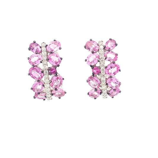 Earrings Diamond and Sapphire oval pink