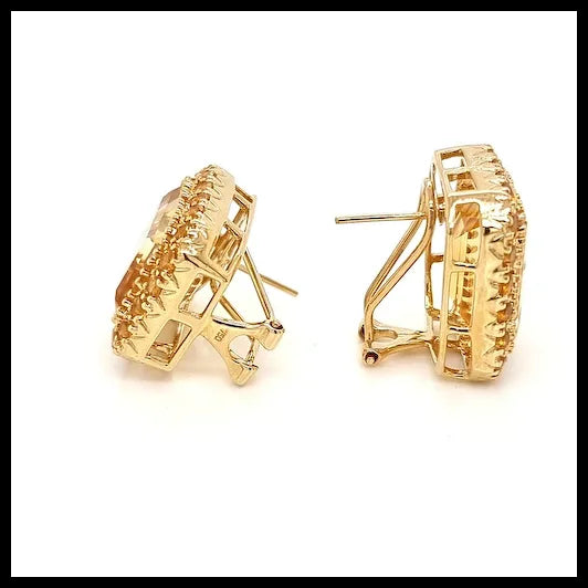 18K Yellow Gold Earrings with Centre Citrines and Accent Round Citrines
