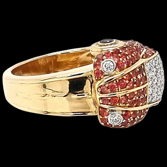 Ladybug 18K Ring by VOTIVE with White Diamonds, Black Diamonds and Orange Sapphires