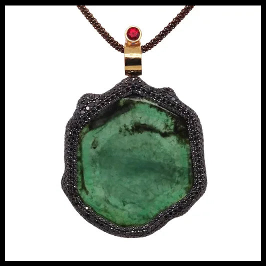 18K Gold Mirror-Mirror Pendant with Emeralds, Sapphires and Diamonds