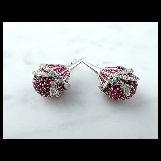 Ruby and Diamond 18K White Gold Earrings