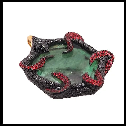18K Gold Poison Ivy Pendant with Emeralds, Sapphires and Diamonds