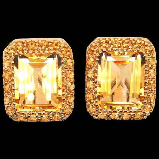 18K Yellow Gold Earrings with Centre Citrines and Accent Round Citrines