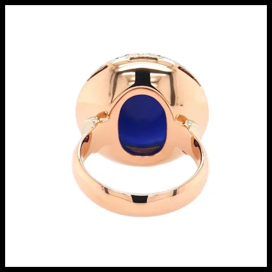 14K Yellow Gold Ring with White Diamonds and Cabochon Agate