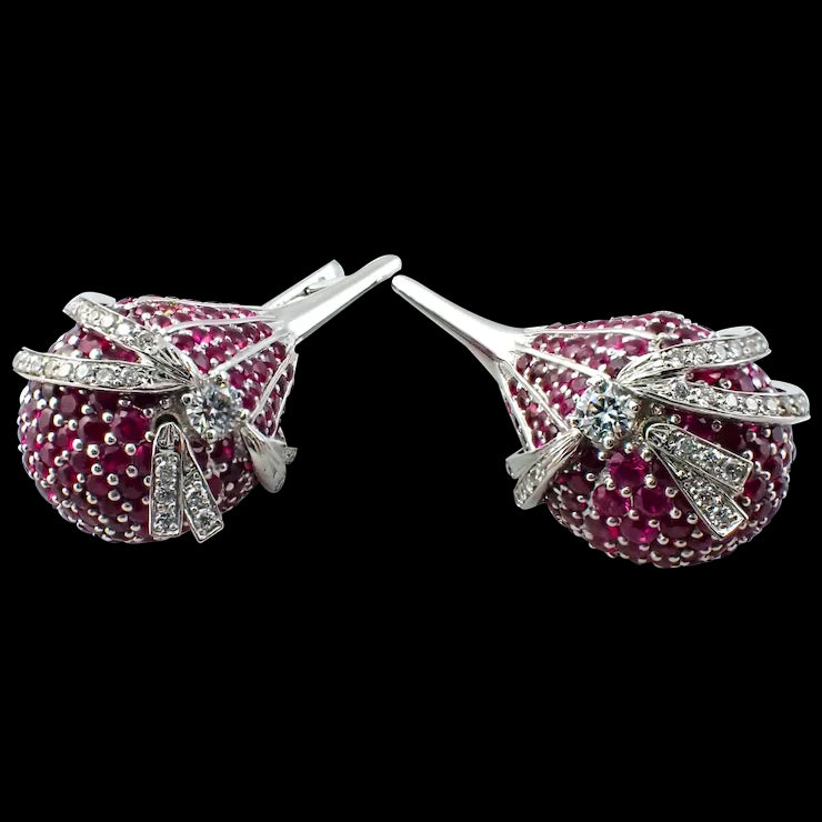 Ruby and Diamond 18K White Gold Earrings