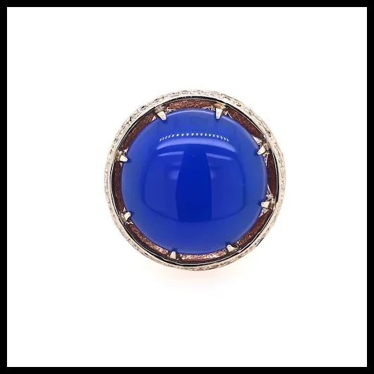 14K Yellow Gold Ring with White Diamonds and Cabochon Agate