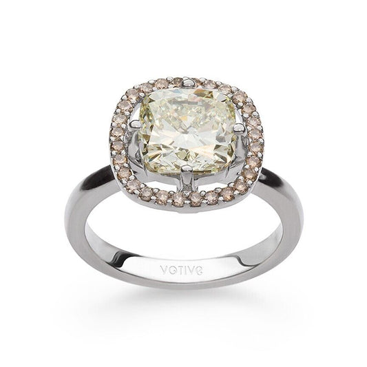 18K Gold Ring with Light Yellow Cushion Centre Diamond and Accent Brown Diamonds