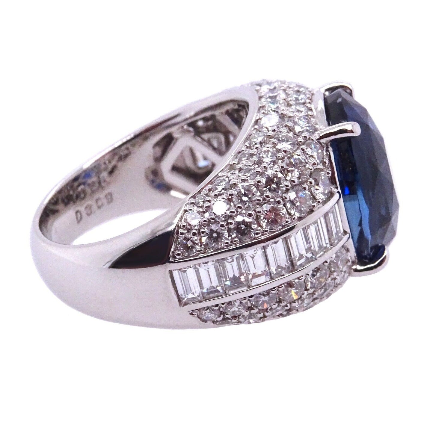 Platinum 900 Ring with Ceylon GRS Sapphire and Diamonds