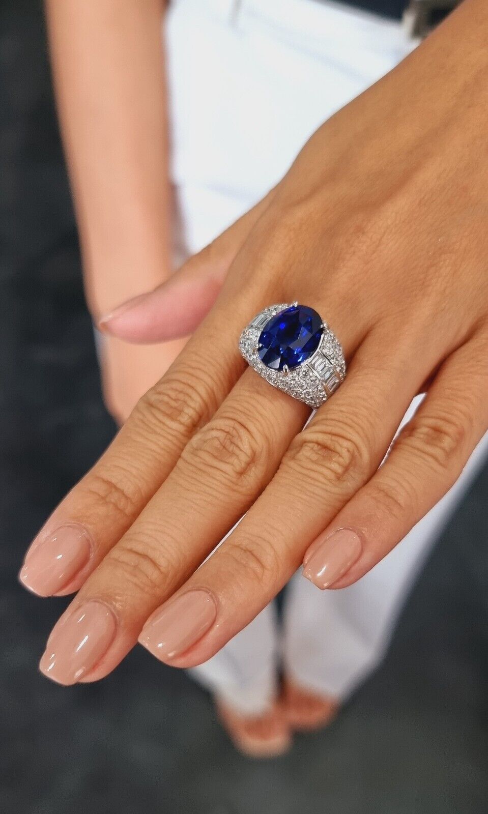 Platinum 900 Ring with Ceylon GRS Sapphire and Diamonds