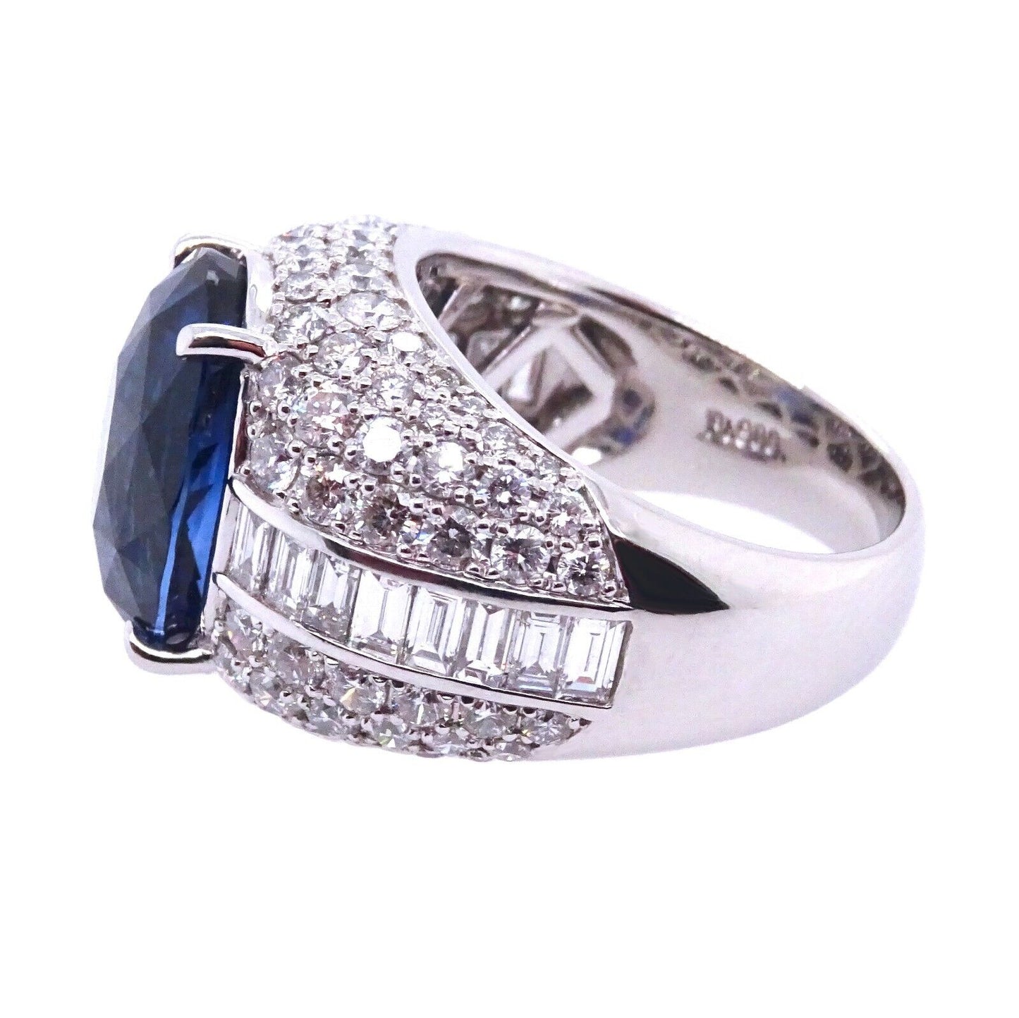 Platinum 900 Ring with Ceylon GRS Sapphire and Diamonds