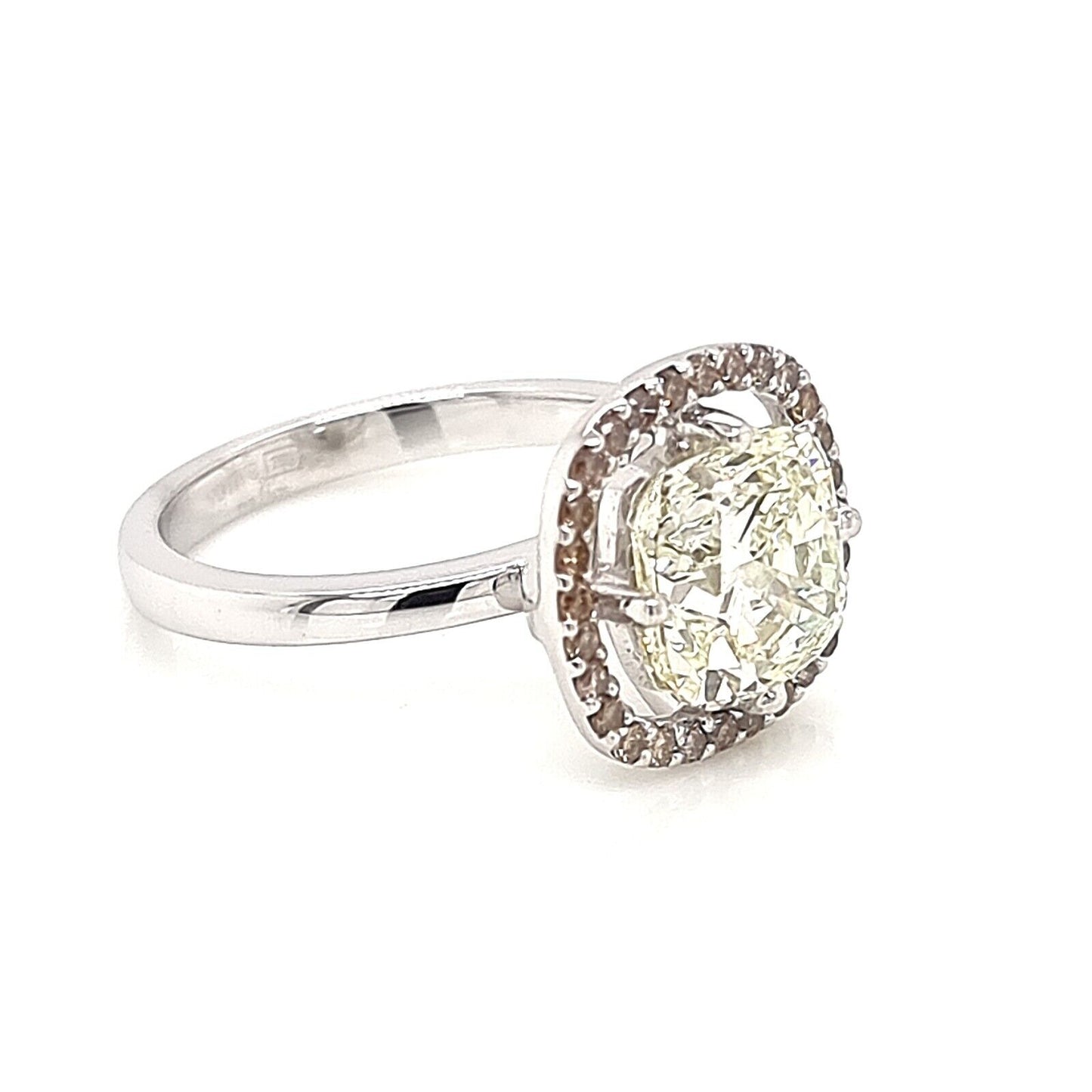 18K Gold Ring with Light Yellow Cushion Centre Diamond and Accent Brown Diamonds