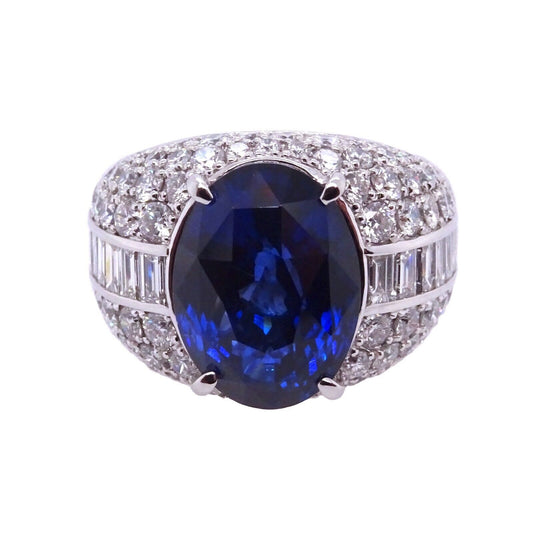Platinum 900 Ring with Ceylon GRS Sapphire and Diamonds