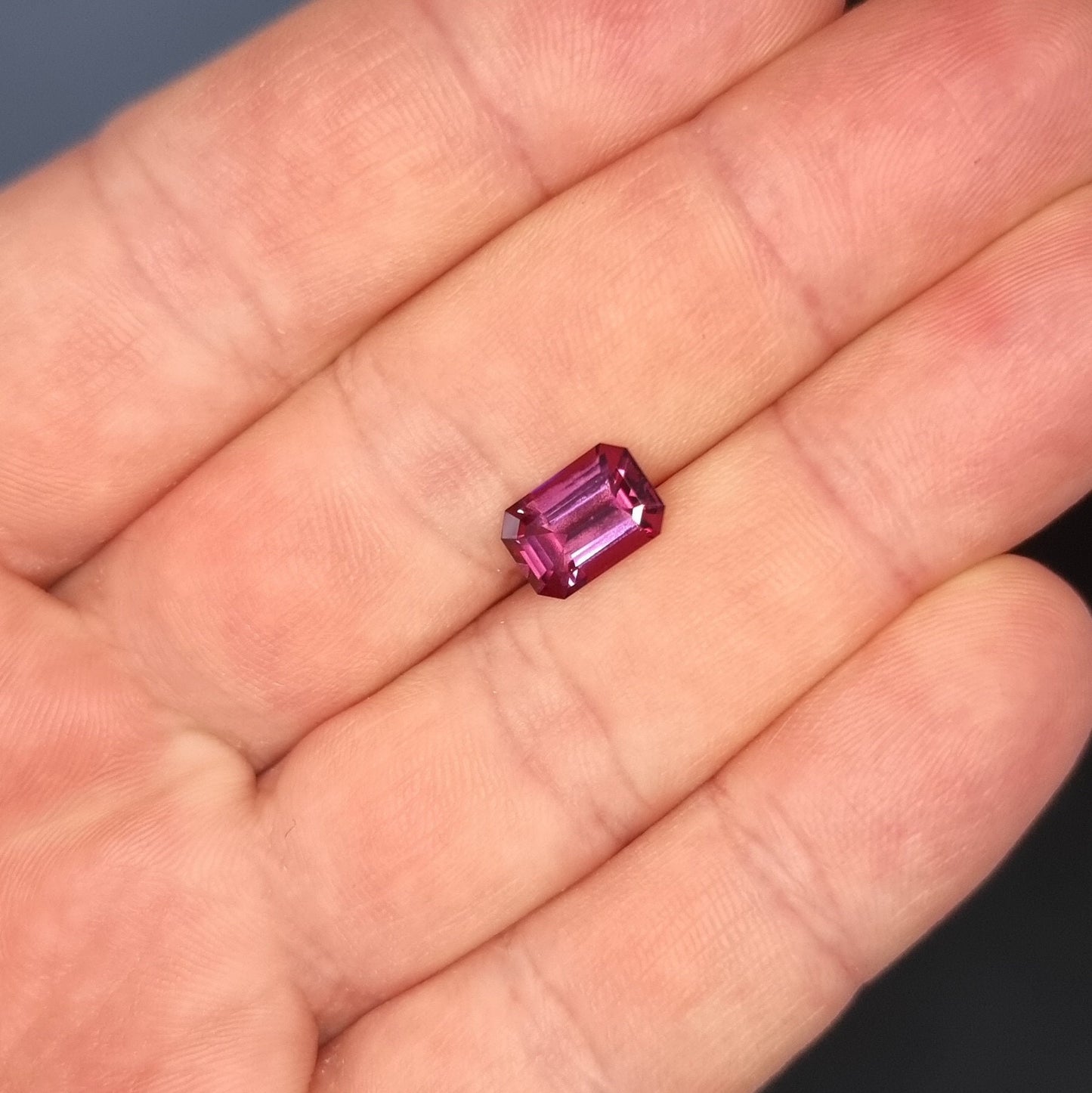 2.89 Octagon Rhodolite Garnet from Tanzania with Certificate Precision Cut